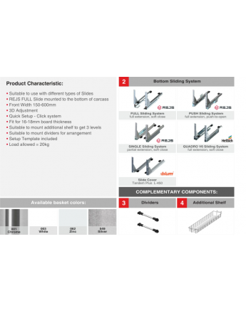 Pull out kitchen basket storage self/soft close 300, 400, 500, 600mm Variant Multi