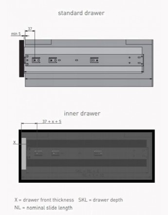 Drawer runners - push to open ball bearing - GTV Versalite