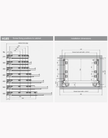 Slim box - graphite - high 89, 121, 185 - length 400, 450, 500, 550