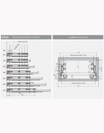 Slim box - graphite - high 89, 121, 185 - length 400, 450, 500, 550