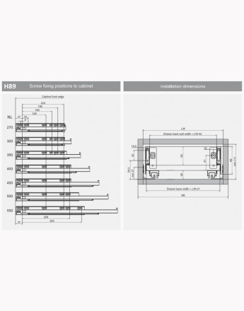 Slim box - graphite - high 89, 121, 185 - length 400, 450, 500, 550