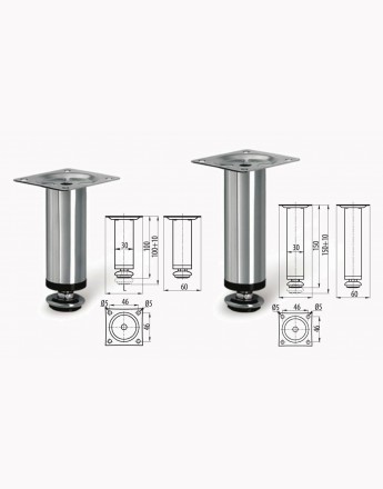 Adjustable plinth leg for kitchen cabinet furniture sofa - chrome - 100mm, 150mm