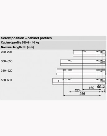 Full extension BLUM MOVENTO drawer runners 760H - Sizes 250mm-600mm - up to 40 kg