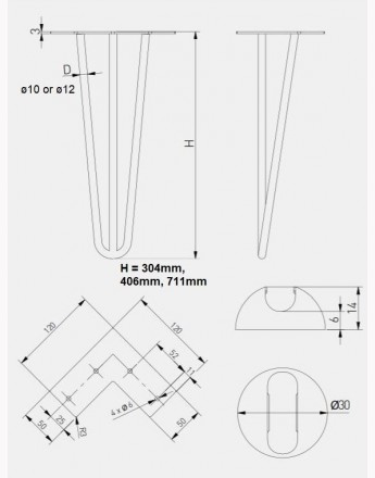 The Arto Hairpin Metal Table Leg 304mm, 406mm or 711mm BLACK