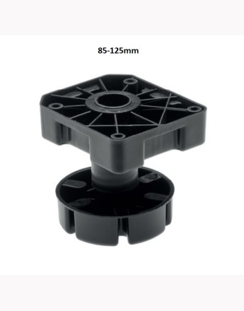 Heavy duty plastic black adjustable plinth feet leg, up to 450, 50-75mm, 65-85mm, 85-125mm and 125-195mm