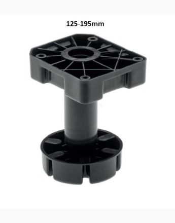 Heavy duty plastic black adjustable plinth feet leg, up to 450, 50-75mm, 85-125mm and 125-195mm