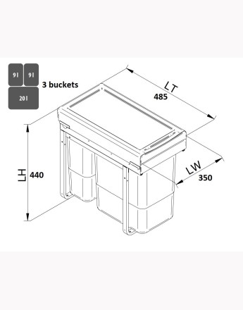 KITCHEN WASTE BIN SOFT CLOSE 300mm and 400mm