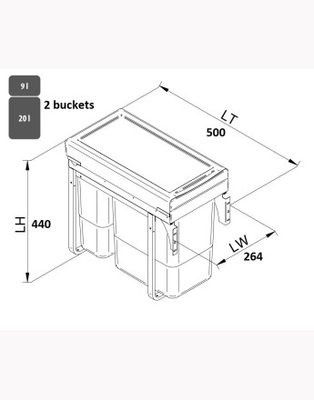 KITCHEN WASTE BIN SOFT CLOSE 300mm and 400mm