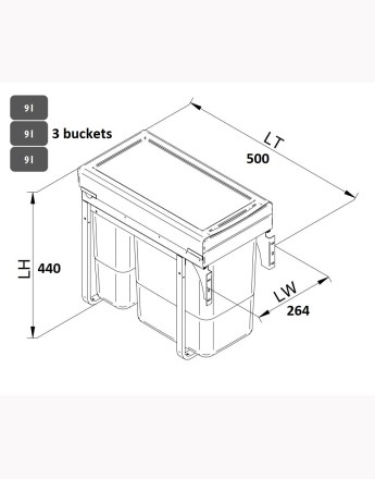 KITCHEN WASTE BIN SOFT CLOSE 300mm and 400mm