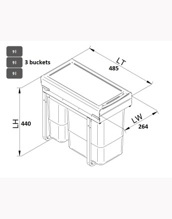 KITCHEN WASTE BIN SOFT CLOSE 300mm and 400mm