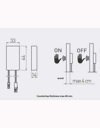 Undercounter LED switch, for material up to 40mm thick