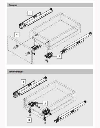 Full extension BLUM TANDEM drawer runners 560F - Sizes 250mm-600mm