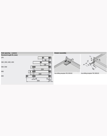 Single extension BLUM TANDEM drawer runners 550F - Sizes 300mm-600mm