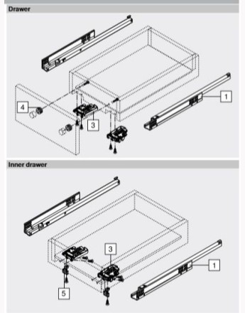 Single extension BLUM TANDEM drawer runners 550F - Sizes 300mm-600mm