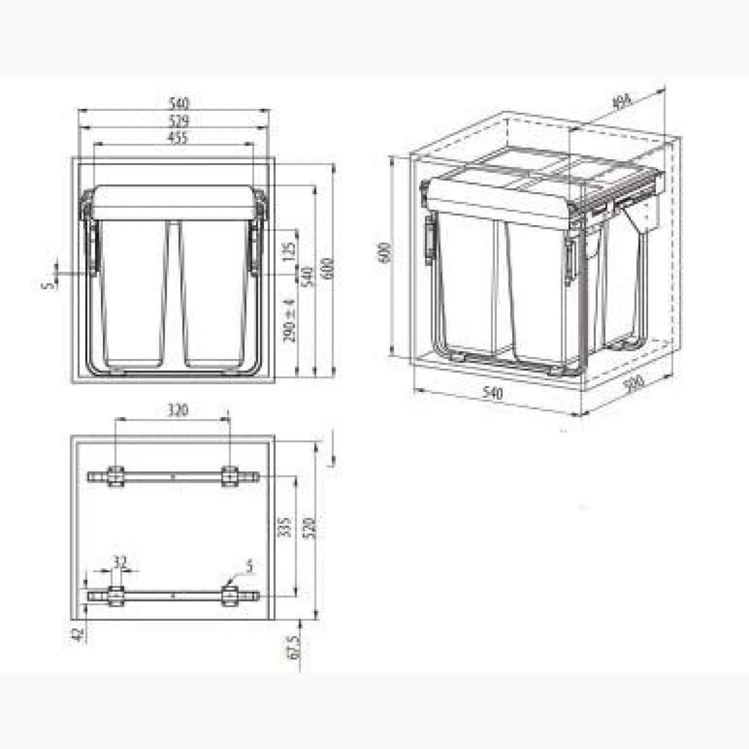 VidaXL Cestino Estraibile Per Mobile Cucina Chiusura Ammortizzata 48 L 83377312 - Foto 8