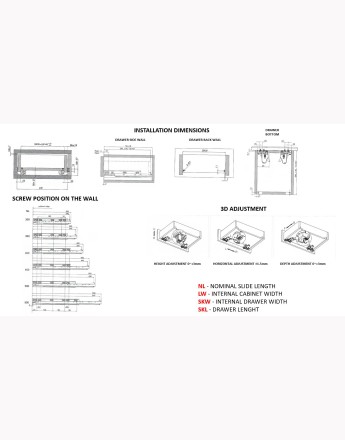 Undermount drawer runners soft close - 3D slide - up to 19mm board