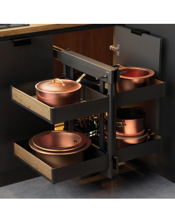 MAXIMA PURO Corner Comfort - corner storage kitchen cabinets - black with wooden 