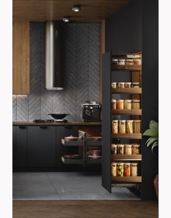 MAXIMA PURO Corner Comfort - corner storage kitchen cabinets - black with wooden 