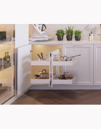 MAXIMA PURO Corner Comfort - corner storage kitchen cabinets - white with colourless glass