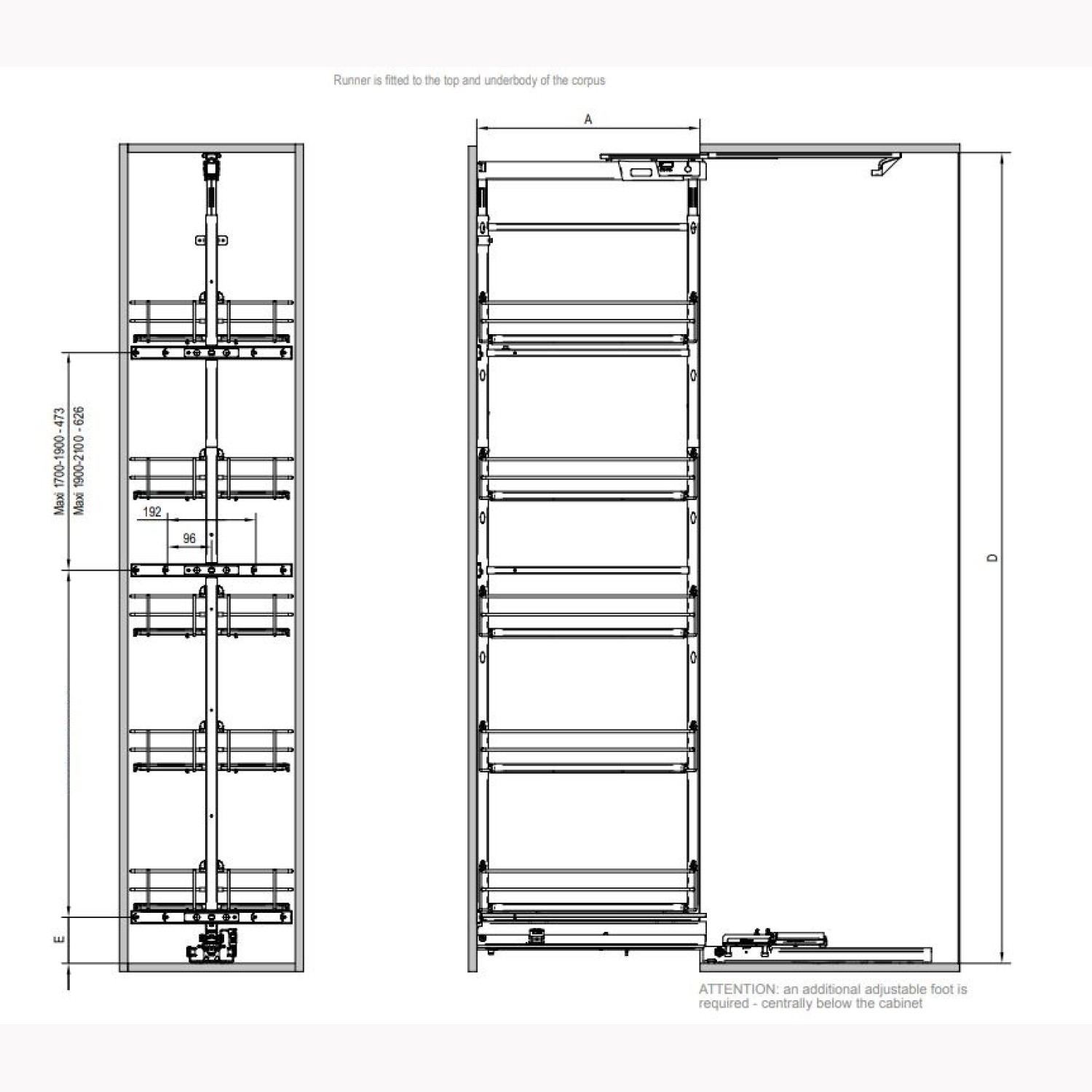 Схема карго. Выдвижная кухонная колонна с 5 полками h=1400-1700мм, база 300, PTJ-012-f300. Выдвижная кухонная колонна с 6 полками, h=1850-2200мм, kptj012d-300. Колонна Cargo-Maxi вариант 400мм 1910-2110мм с доводчиком ,метал хром. Выдвижная колонна j01d-300.