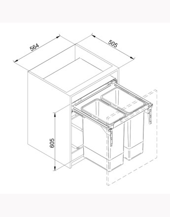 Pull out recycle bin - kitchen waste bin - SOFT CLOSE - 600mm unit - 70l