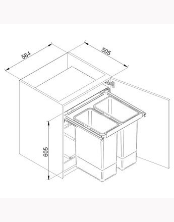 Pull out recycle bin - kitchen waste bin - SOFT CLOSE - 600mm unit - 70l