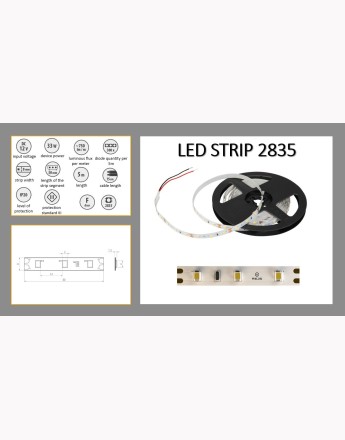 SHINE tape 2835, 300LED, 33W, IP20, 8mm, 12V (2 cables) - Roll 5m