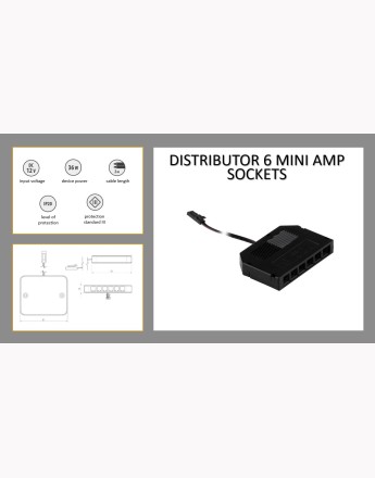 LED lamp connector with distributor, 6 mini AMP sockets