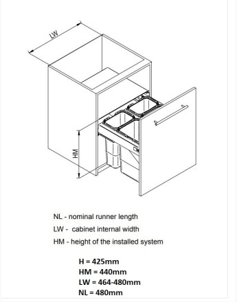 Recycle bin, pull out kitchen waste bin - 500mm - SEGREGO