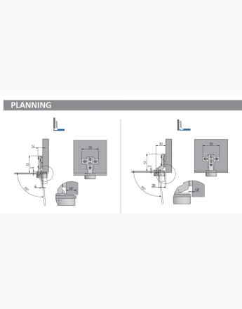 CIG-09 hinge for glass + guide h = 0mm with euro + oval chrome end cap