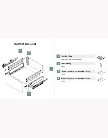 Comfort Box Front drawer - soft close - white - rectangular