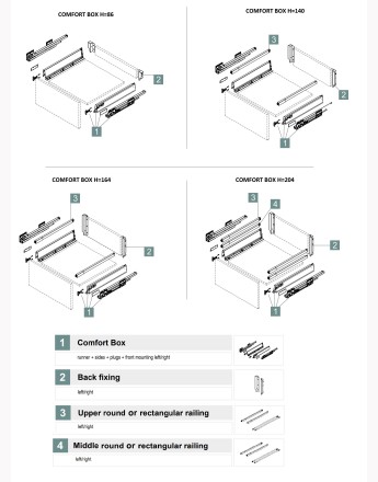 Comfort Box Front drawer - soft close - silver - rectangular