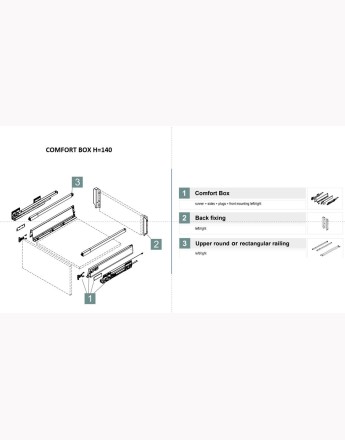 Comfort Box Front drawer - soft close - silver - rectangular