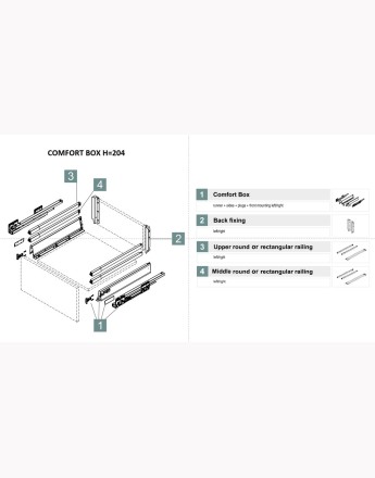 Comfort Box Front drawer - push open - rectangular
