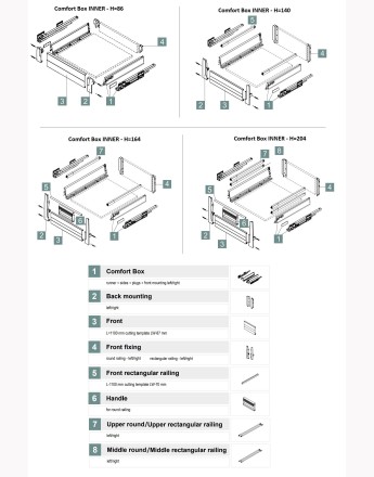 Comfort Box Inner Drawer - soft close - silver - rectangular