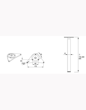 Adjustable table leg - chrome - 710, 820, 870