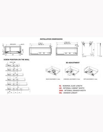 Undermount Comfort Slide drawer runners soft close - 3D slide - up to 19mm board - up to 30kg