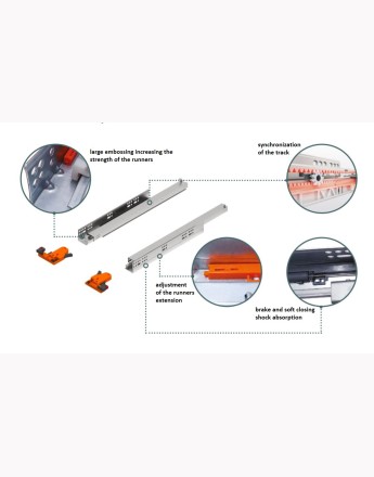 Undermount Comfort Slide drawer runners soft close - 3D slide - up to 19mm board - up to 30kg