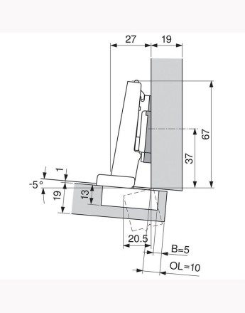 Blum 95° full overlay CLIP Top BLUMOTION thick door soft-close hinge inserta (71B9590) 