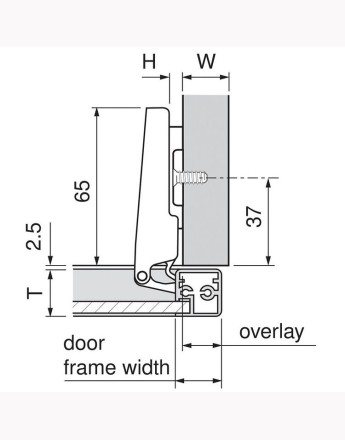 Blum 95° Full overlay CLIP top BLUMOTION narrow aluminum door soft-close hinge blum (71B950A)