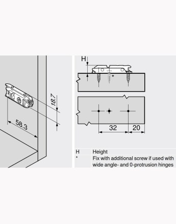 Blum 0mm inline mounting plate, wood screws blum (175H3100) ONYX