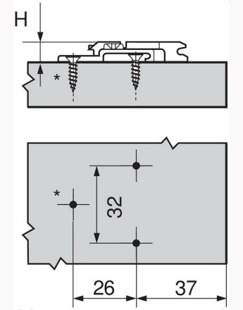 Blum 0mm two-piece wing plate, adj height, screw-on (175H7100) 