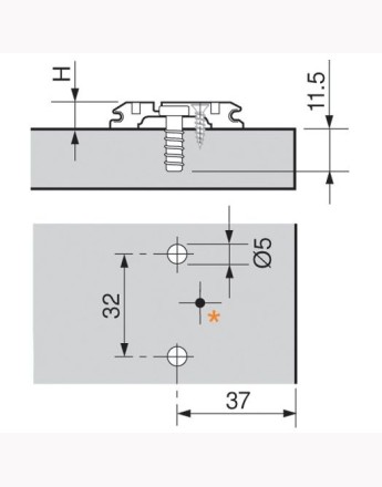 Blum 0mm wing plate, adj height, pre-mounted 5mm system screw (173L8100)