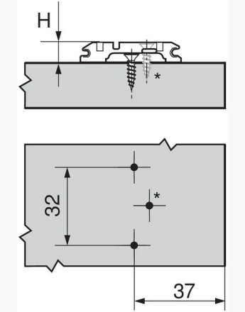 Blum 0mm wing plate, adj Height, screw-on (173L6100) 