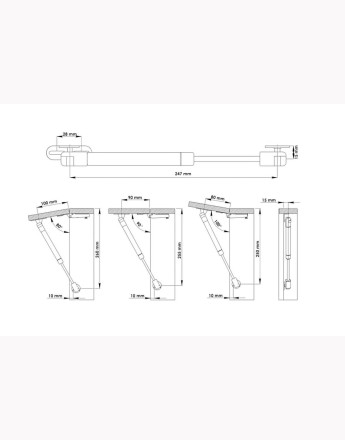 GAS STRUT (L-156) LID STAY CABINET DOOR HINGE SOFT OPEN/CLOSE + FIXINGS 50NM TO 80NM