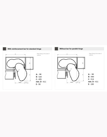 ERGO Corner Optima - pull out 900 mm and 1000 mm unit kidney corner basket - SOFT CLOSE