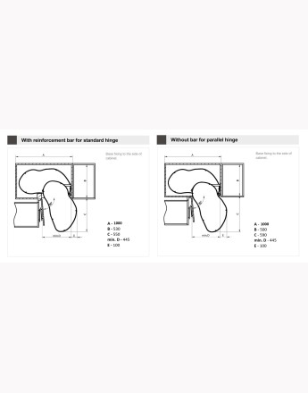 ERGO Corner Optima - pull out 900 mm and 1000 mm unit kidney corner basket - SOFT CLOSE