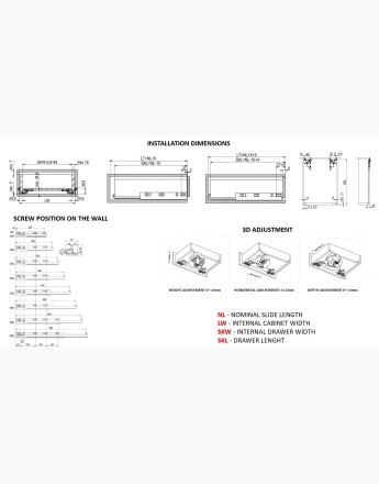Undermount Comfort Slide drawer runners soft close - 3D slide - up to 19mm board - up to 30kg